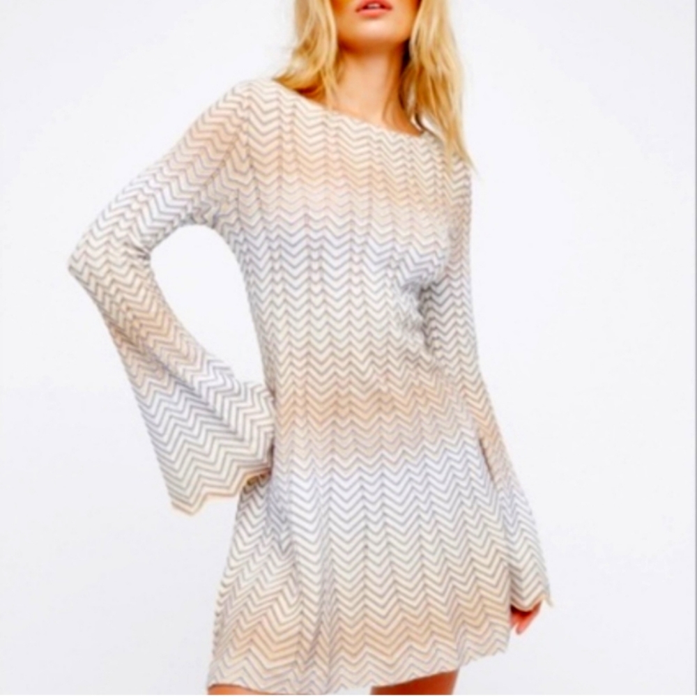 Free People Boho Flare Sleeve Mini Dress Sz L